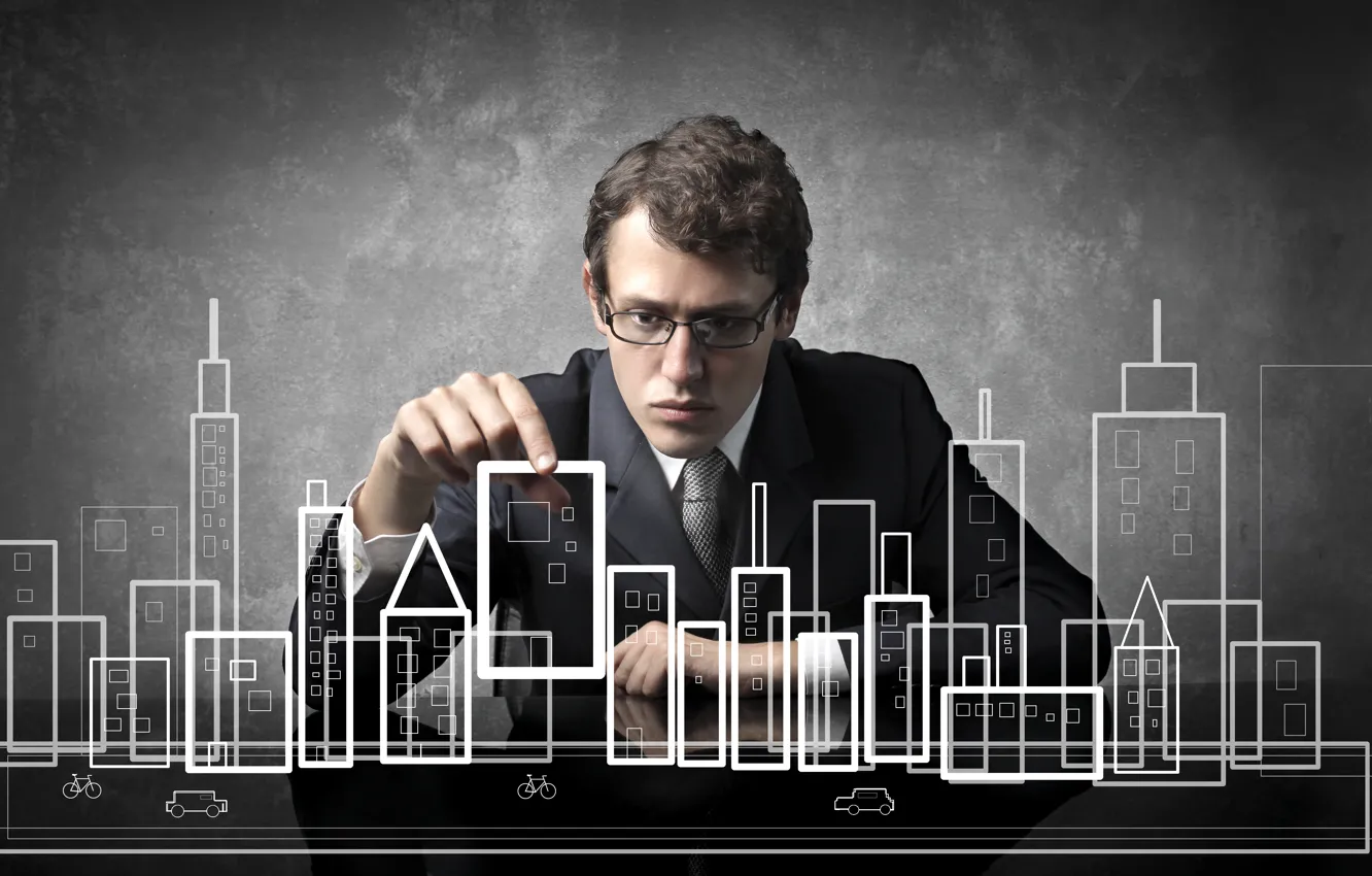 Photo wallpaper the city, creative, glasses, layout, dark brown, care