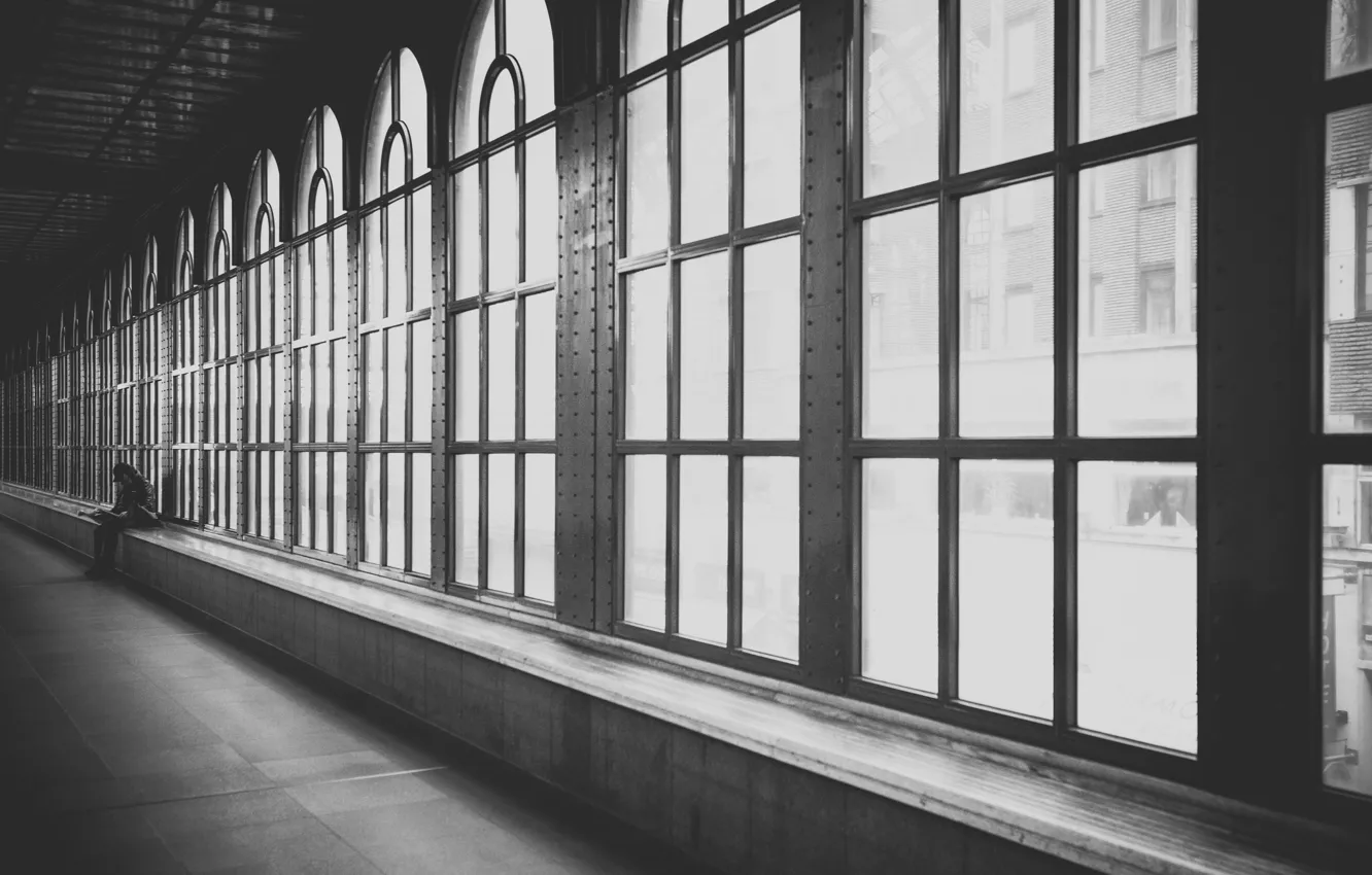 Photo wallpaper windows, man, walk, black and white, human, guy, male, b/w