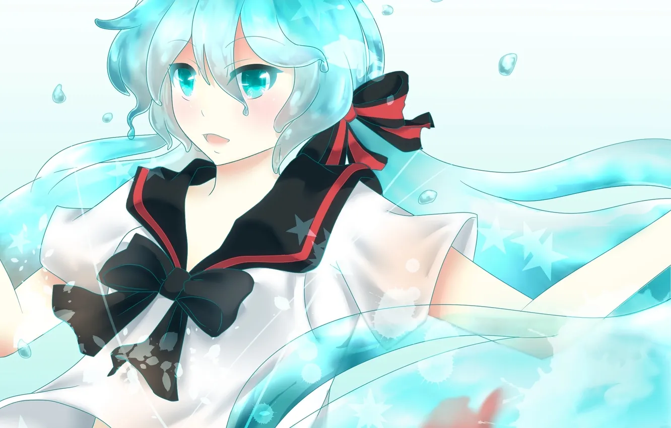 Photo wallpaper girl, fish, art, form, schoolgirl, vocaloid, stars, Vocaloid
