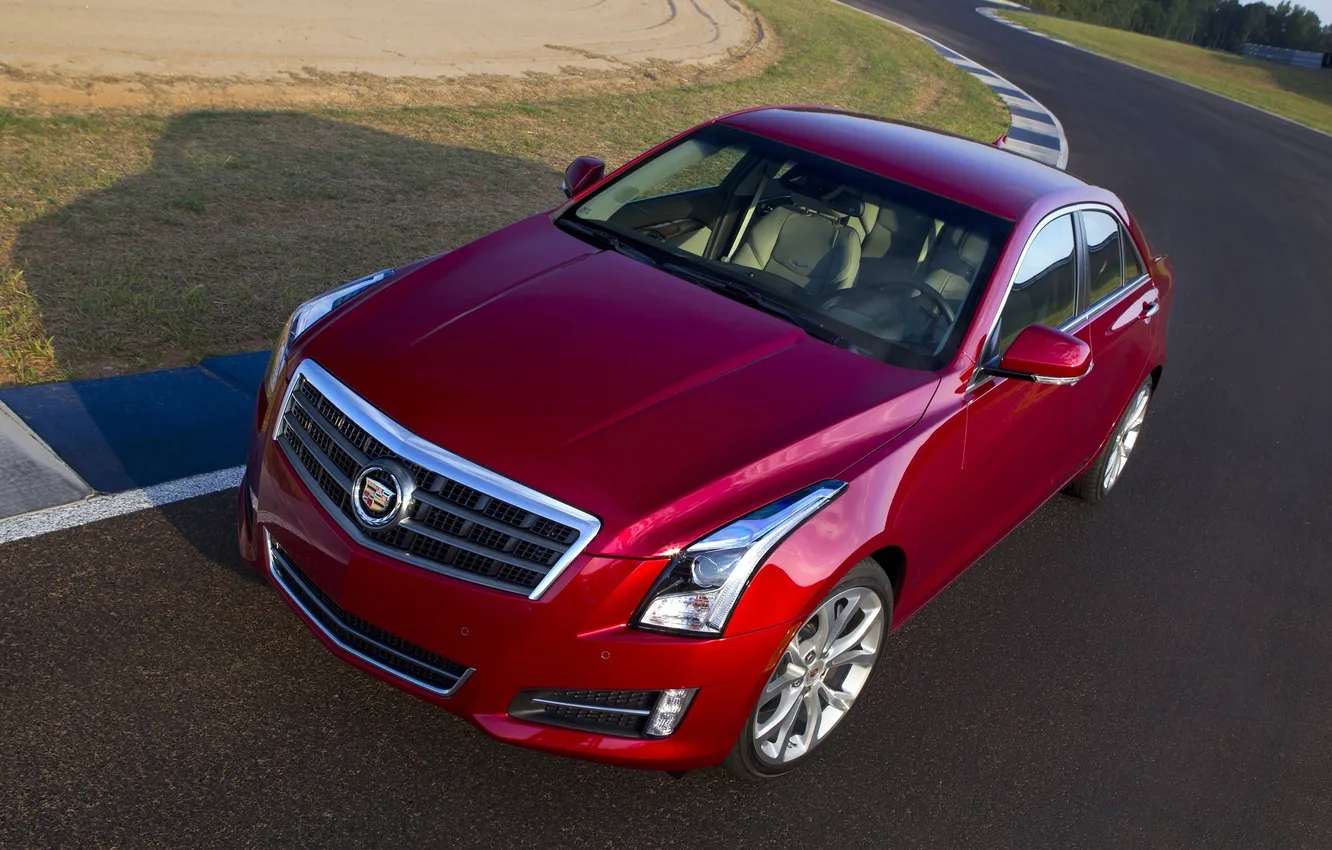 Photo wallpaper Cadillac, Red, Auto, The hood, Cadillac, Lights, ATS, The front