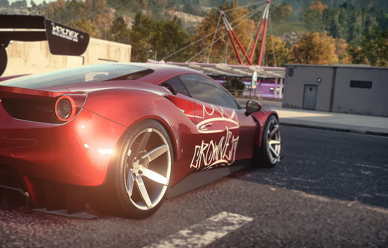 Photo wallpaper autumn, red, glare, graffiti, Ferrari, sports car, nfs, Heat