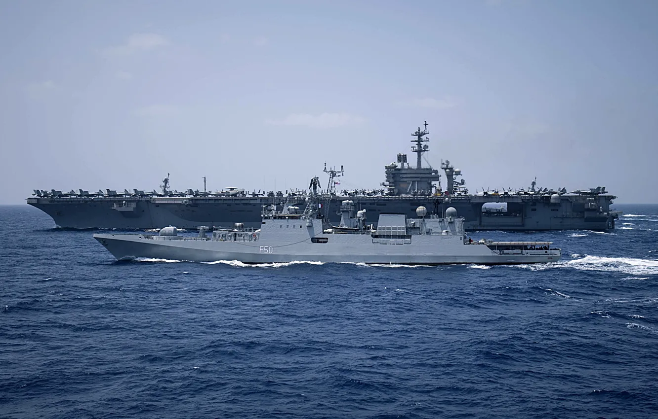 Photo wallpaper the carrier, frigate, USS Theodore Roosevelt, INS Tarkash
