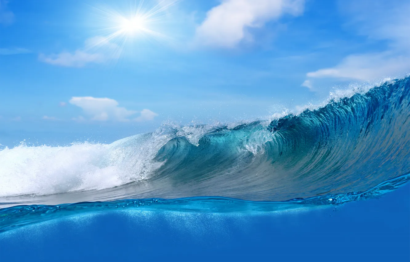 Photo wallpaper sea, wave, water, the ocean, sky, sea, ocean, blue