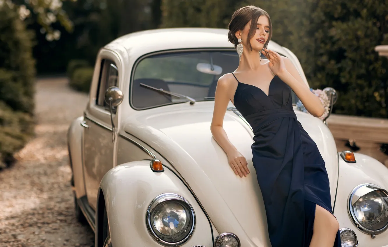Photo wallpaper car, dress, woman, young, beautiful, model