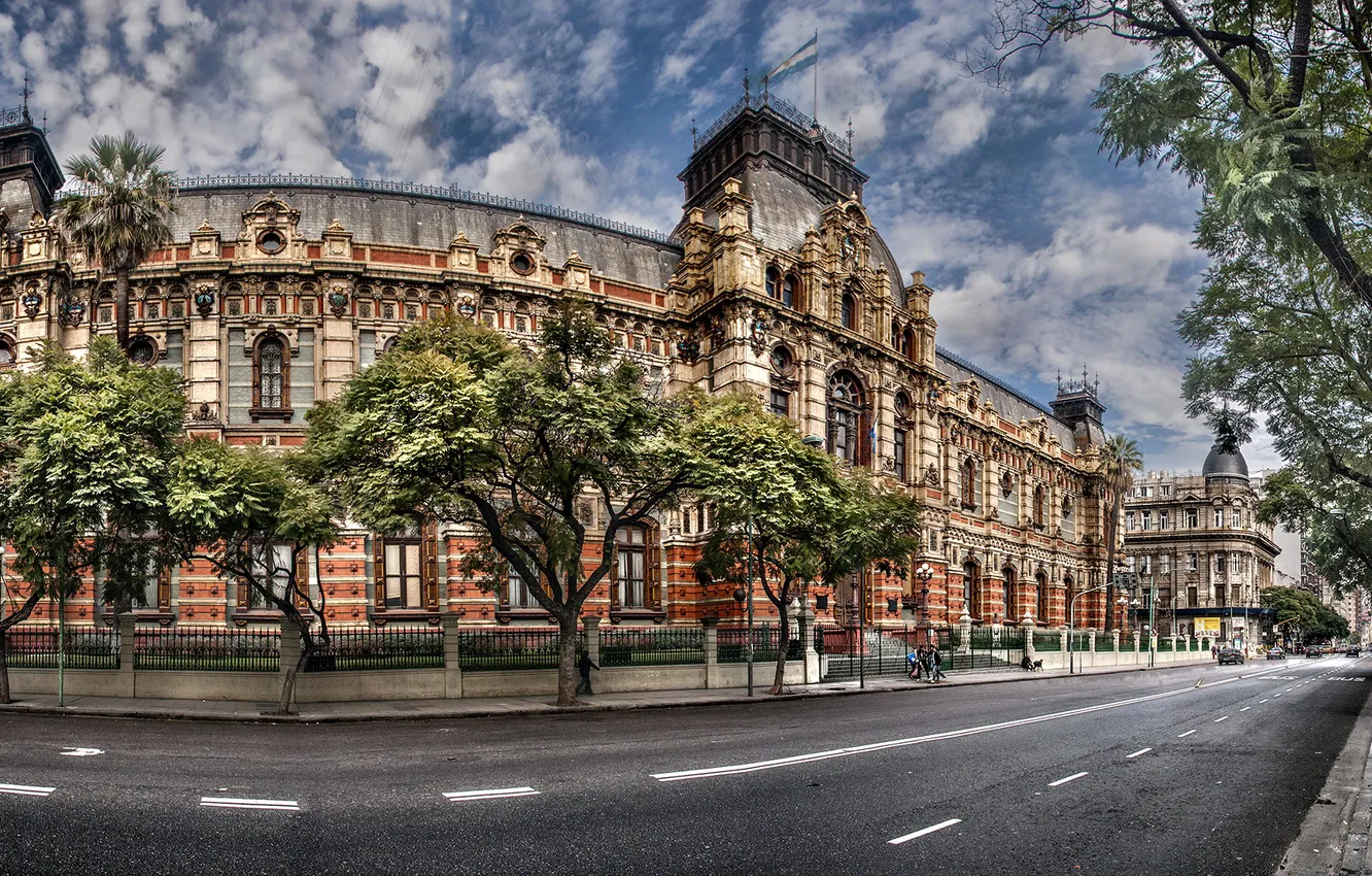 Photo wallpaper road, trees, street, the building, Argentina, Buenos Aires