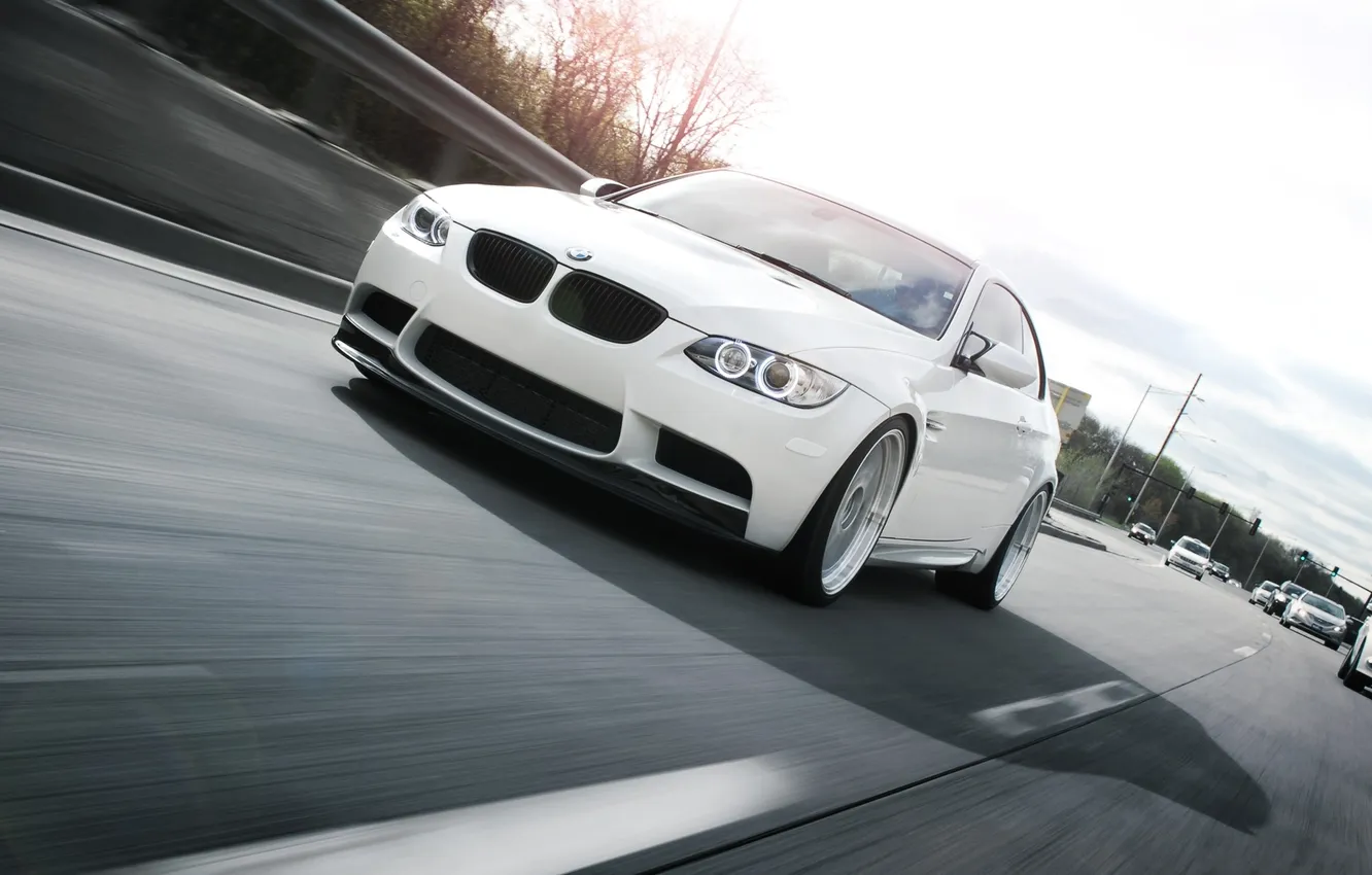 Photo wallpaper road, white, the sky, markup, BMW, BMW, white, car