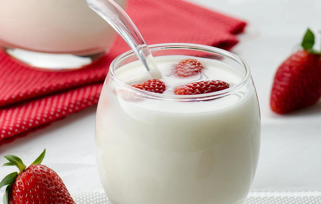 Photo wallpaper milk, strawberry, fruit, drink, cup, fruit, drink, milk