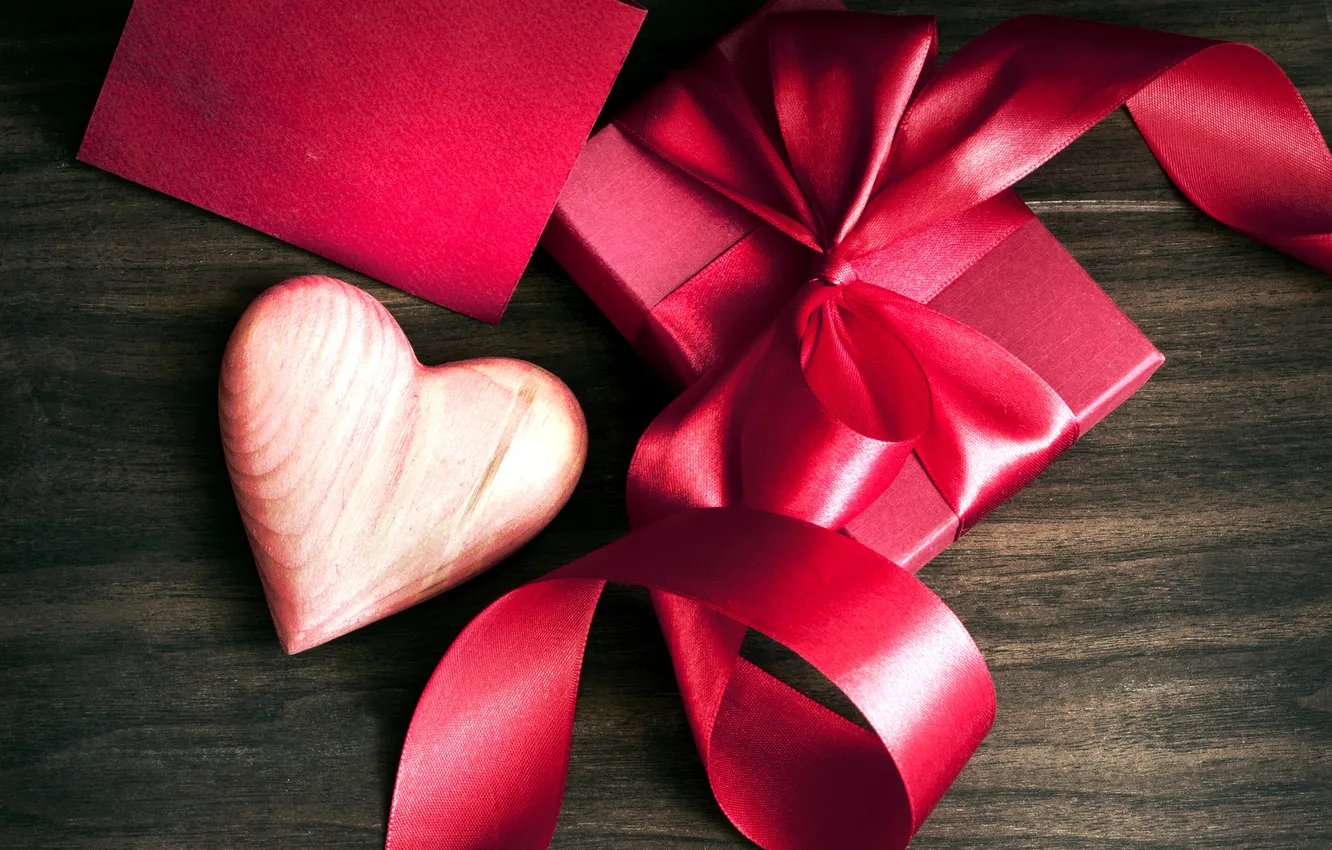 Photo wallpaper trees, background, holiday, box, gift, heart, tape, hearts