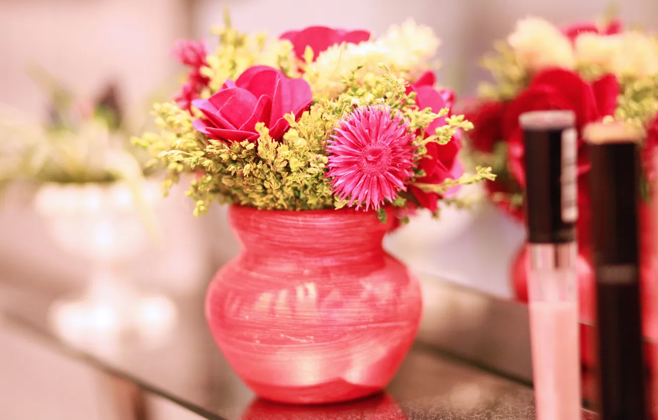 Photo wallpaper flowers, red, vase