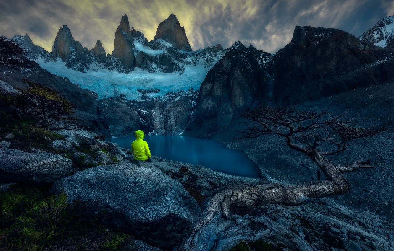 Photo wallpaper mountains, people, Andes, tourists, Patagonia