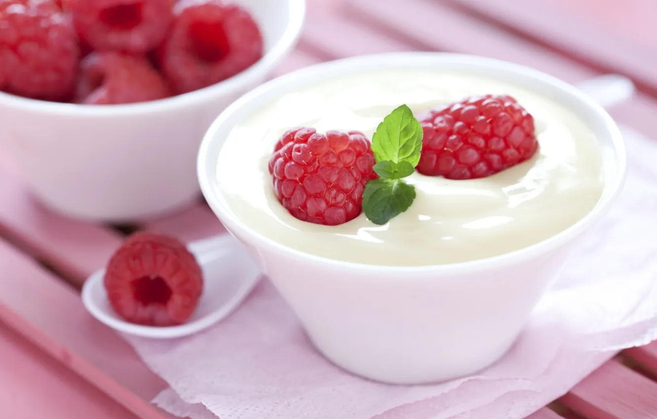 Photo wallpaper raspberry, food, fruit, cream, dessert, fruits, cream, dessert