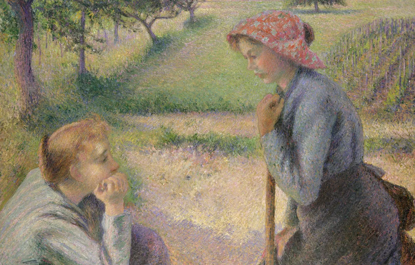 Photo wallpaper picture, genre, Camille Pissarro, The Conversation Of Two Peasants