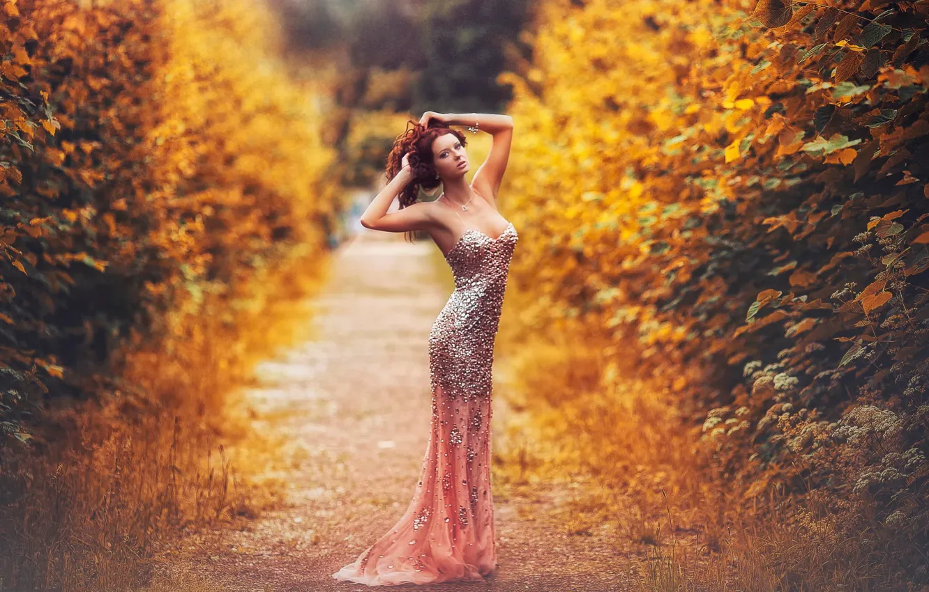 Photo wallpaper autumn, figure, dress, shoes, sexy, Karen Abramyan