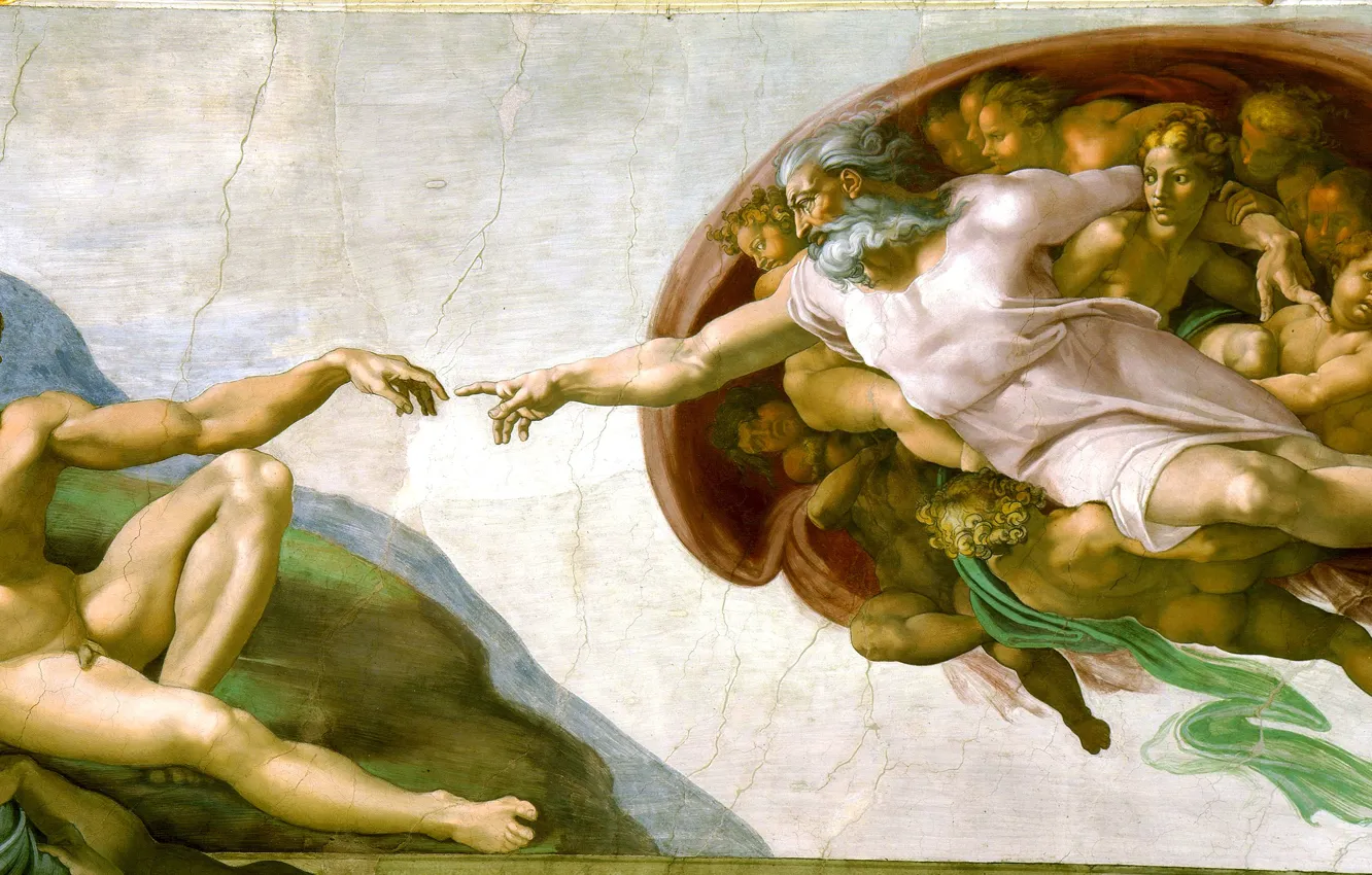Photo wallpaper Michelangelo, The Creation Of Adam, Fresco Michelangelo, Museum: the Sistine chapel
