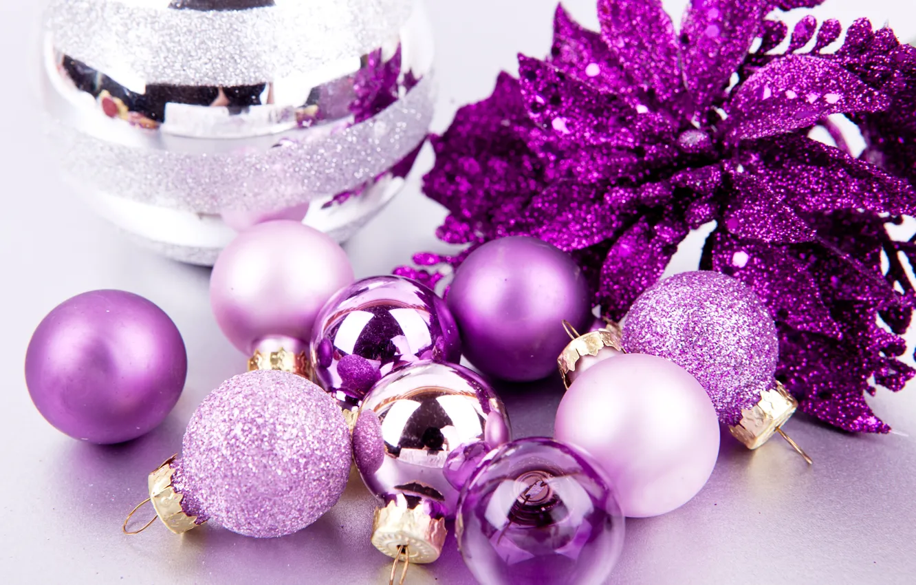 Photo wallpaper winter, purple, balls, holiday, balls, toy, new year, Christmas