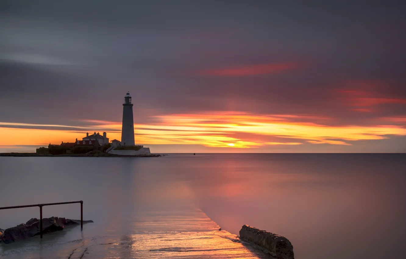 Photo wallpaper sea, landscape, sunset, lighthouse