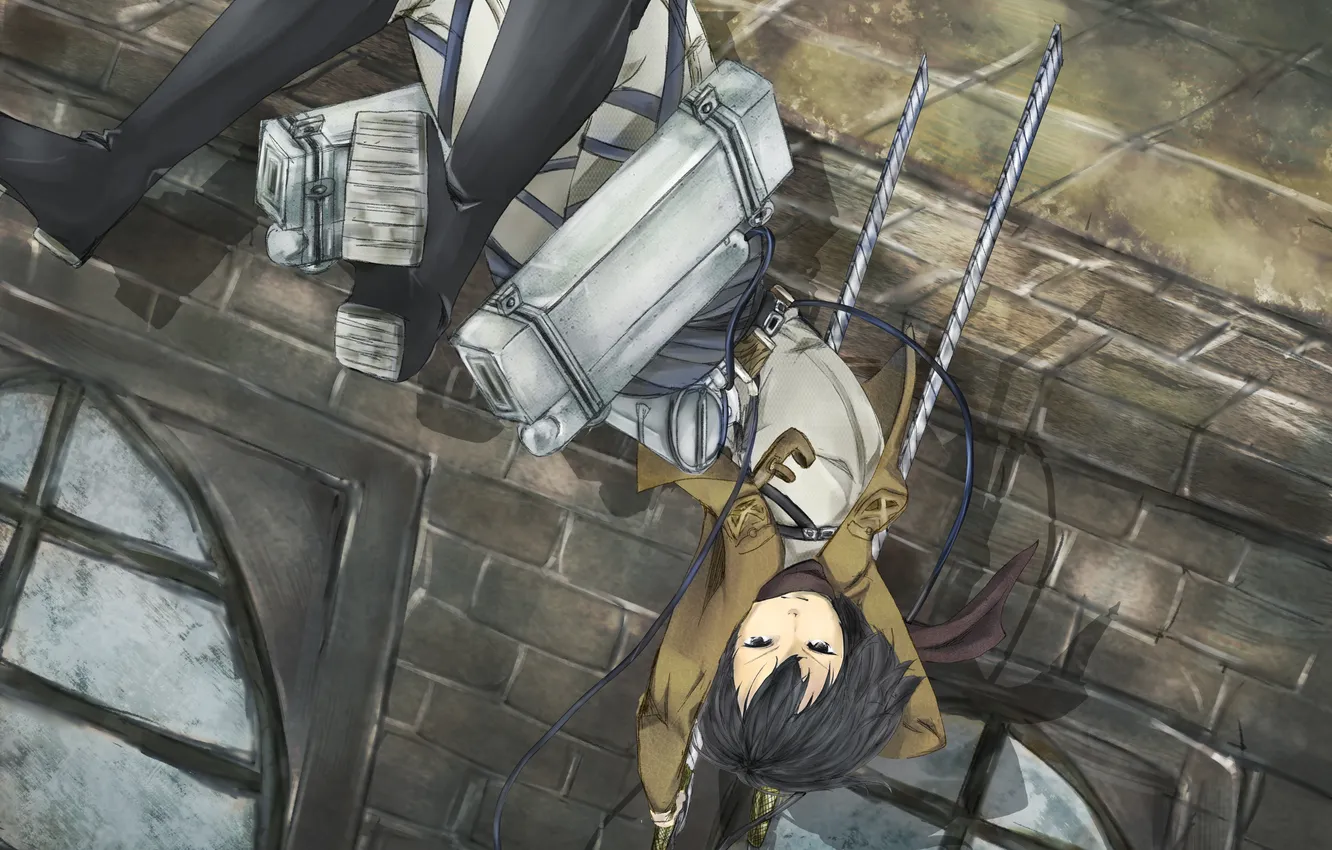 Photo wallpaper girl, weapons, home, anime, window, art, Shingeki no Kyojin, Mikasa Ackerman