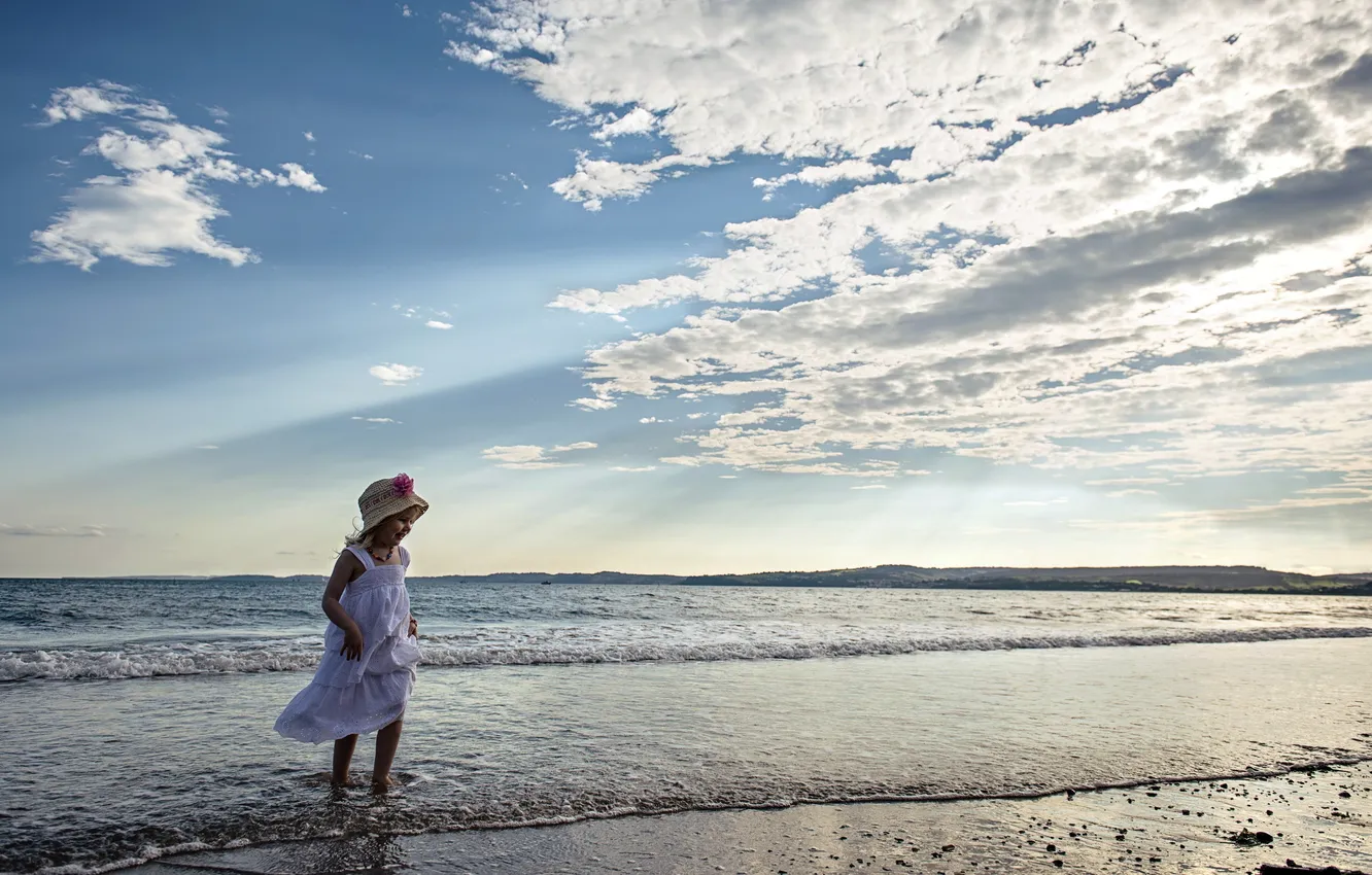 Photo wallpaper sea, mood, girl
