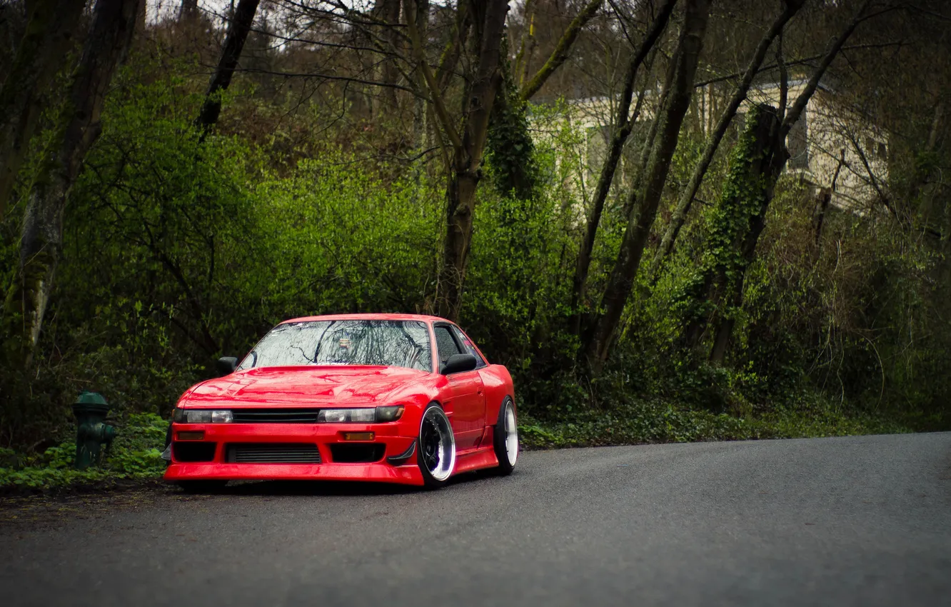 Photo wallpaper red, Silvia, Nissan, Front, Nissan, s13, Sylvia