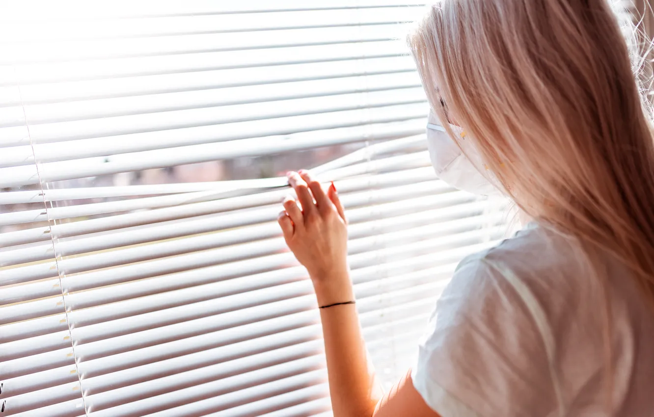 Photo wallpaper fear, blonde, pandemic, curtains, illness