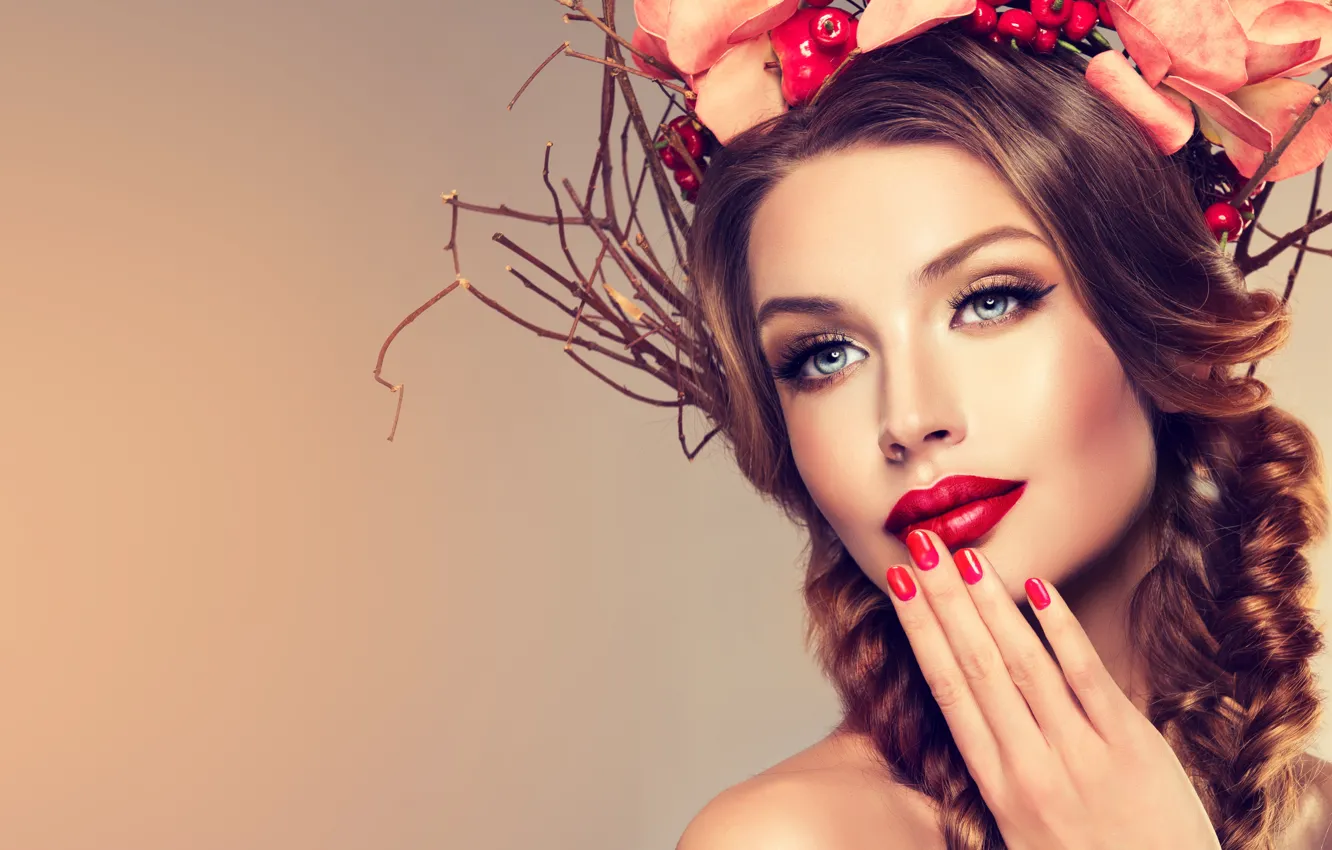 Photo wallpaper look, girl, face, style, hand, makeup, hairstyle, Edward Derule