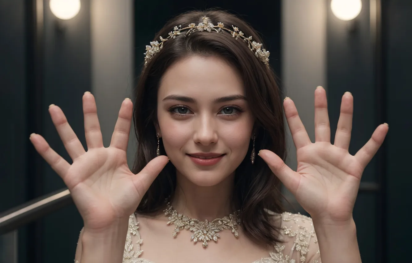 Photo wallpaper girl, smile, necklace, hands