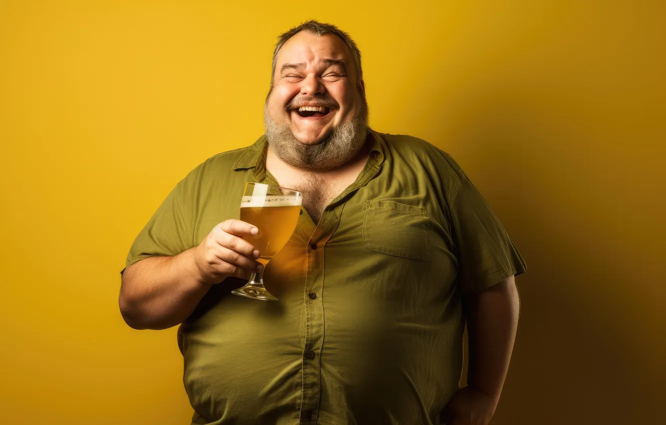 Photo wallpaper beer, Happy, shirt, fat, laughs