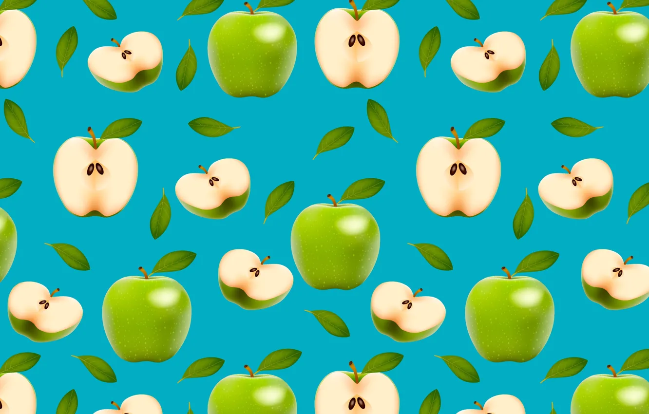 Photo wallpaper green, apples, fruit, halves