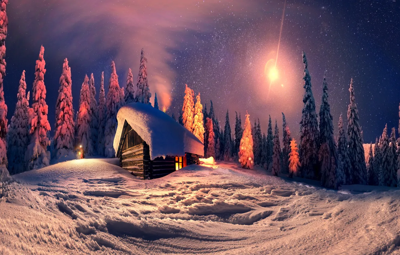 Photo wallpaper winter, snow, night, nature, the city, lights, new year, Christmas