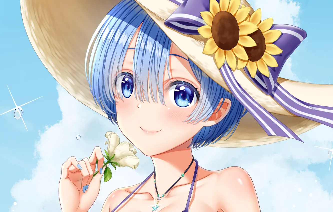 Photo wallpaper girl, flowers, hat, re zero kara hajime chip isek or seikatsu, From scratch, REM