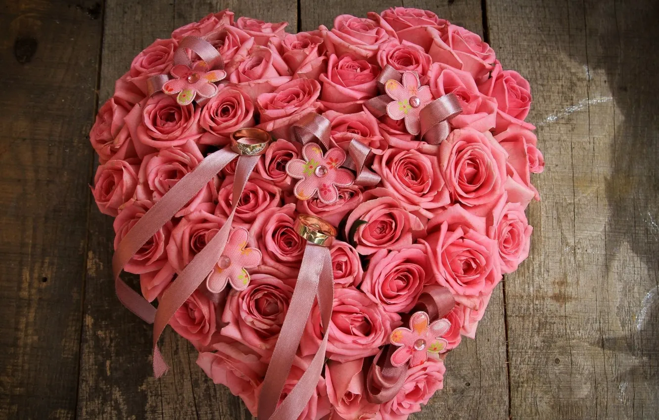Photo wallpaper flower, love, flowers, heart, roses, ring, pink, buds