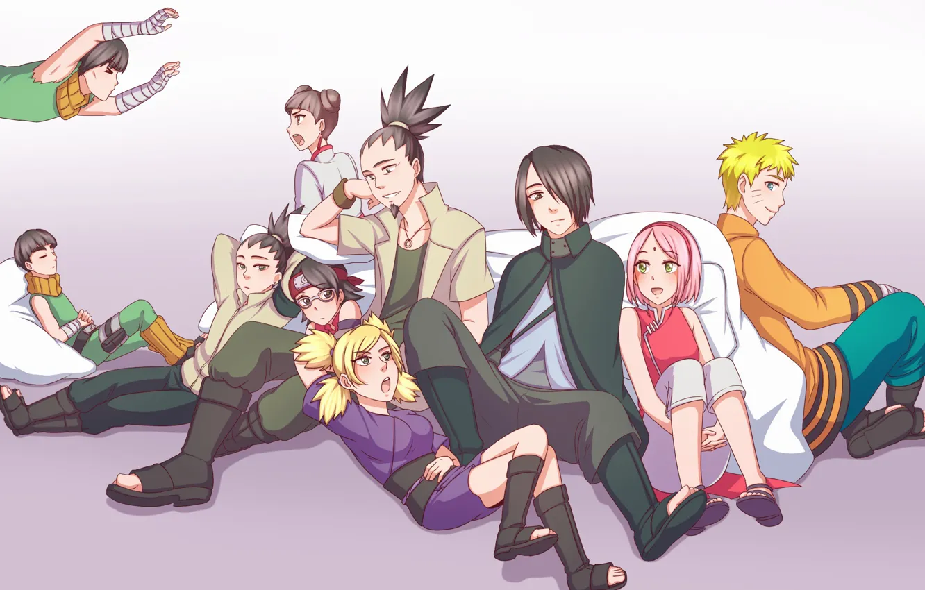 Photo wallpaper Uchiha Sasuke, Haruno Sakura, NARUTO, Uzumaki Naruto, Tenten, Uchiha Sarada, Boruto, Metal Lee