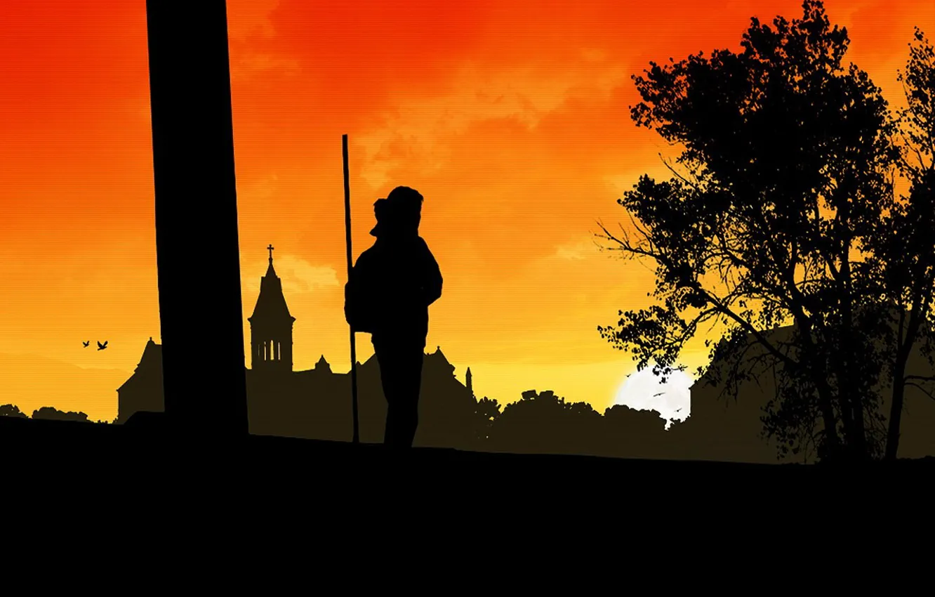 Photo wallpaper sunset, vector, traveler
