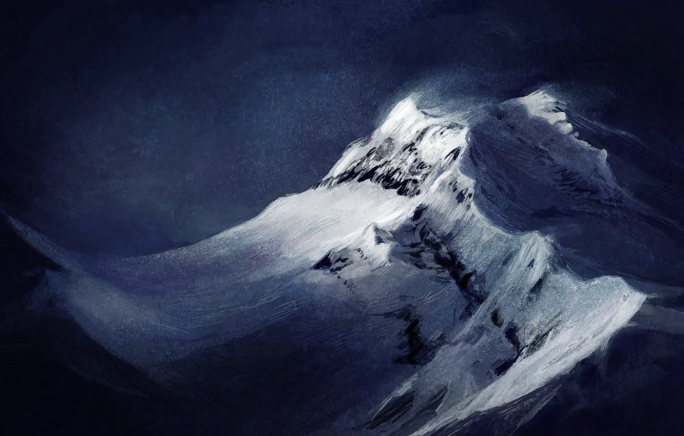 Photo wallpaper snow, landscape, mountains, background, the wind, art, top, Atenebris