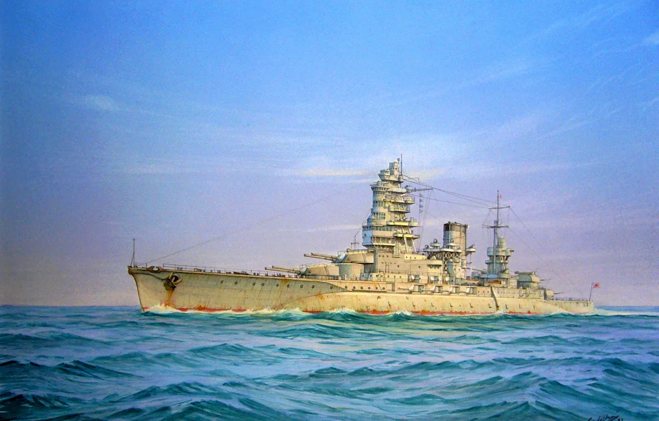 Photo wallpaper sea, figure, art, ship of the line, WW2, The Navy of Japan, type Nagato
