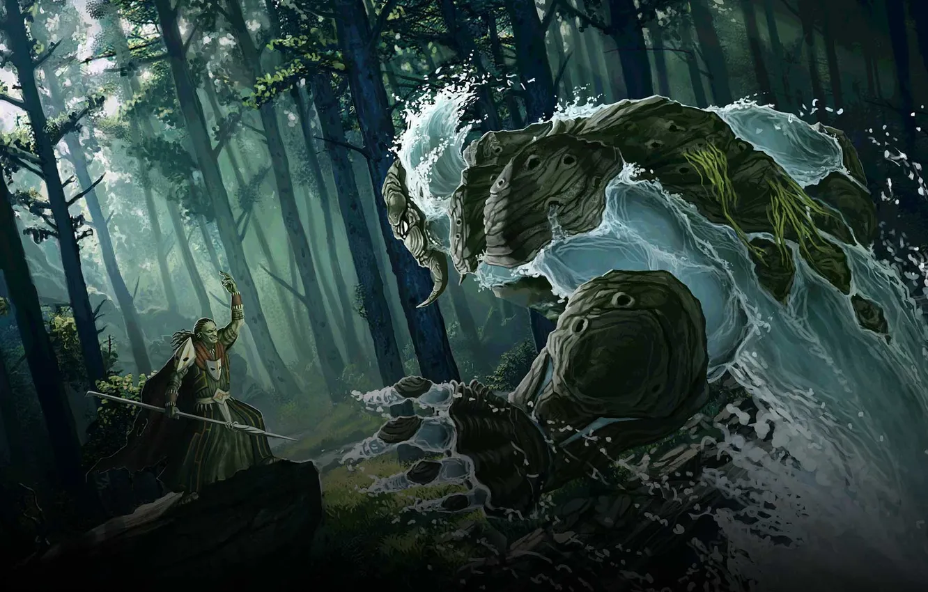 Photo wallpaper forest, water, monster, the sorcerer, call, III, Age of Wonders