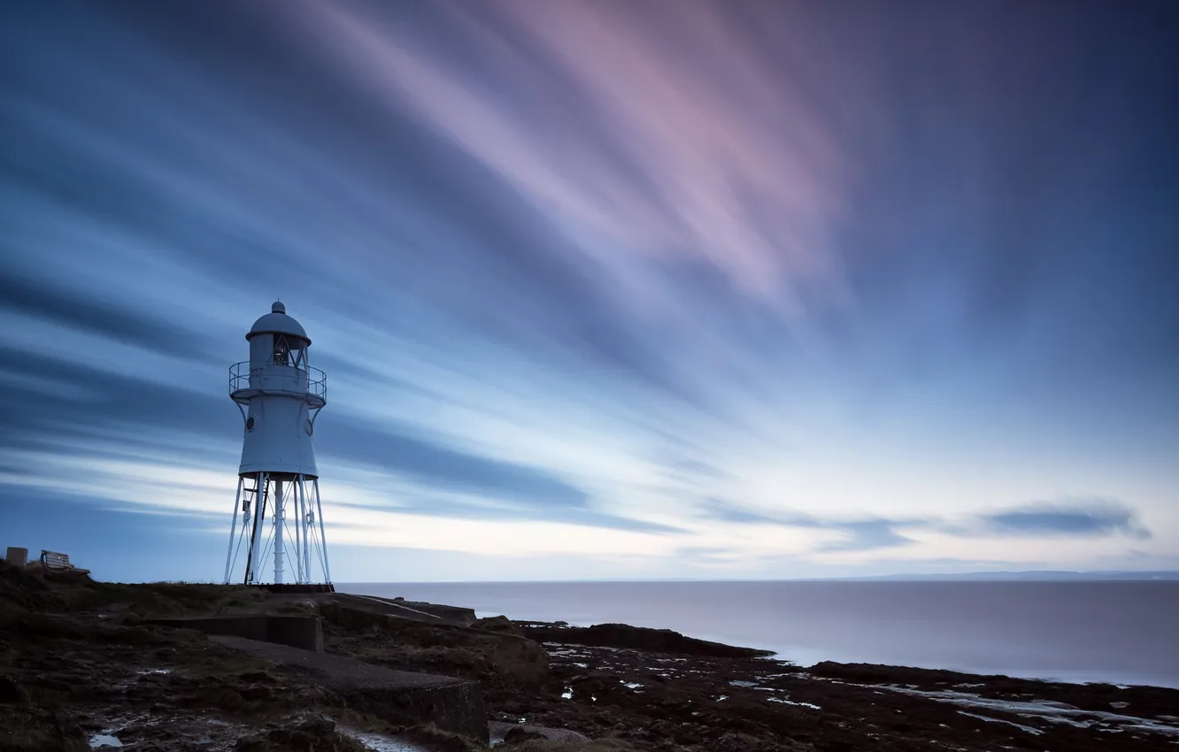 Photo wallpaper Clouds, Lighthouse, long exposure, Black Nore Point