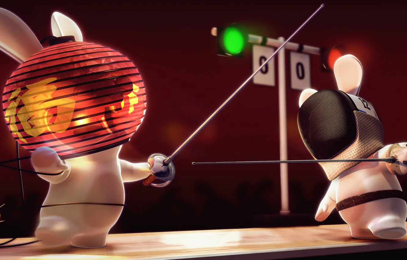 Photo wallpaper rabbit, raving rabbids, fencing