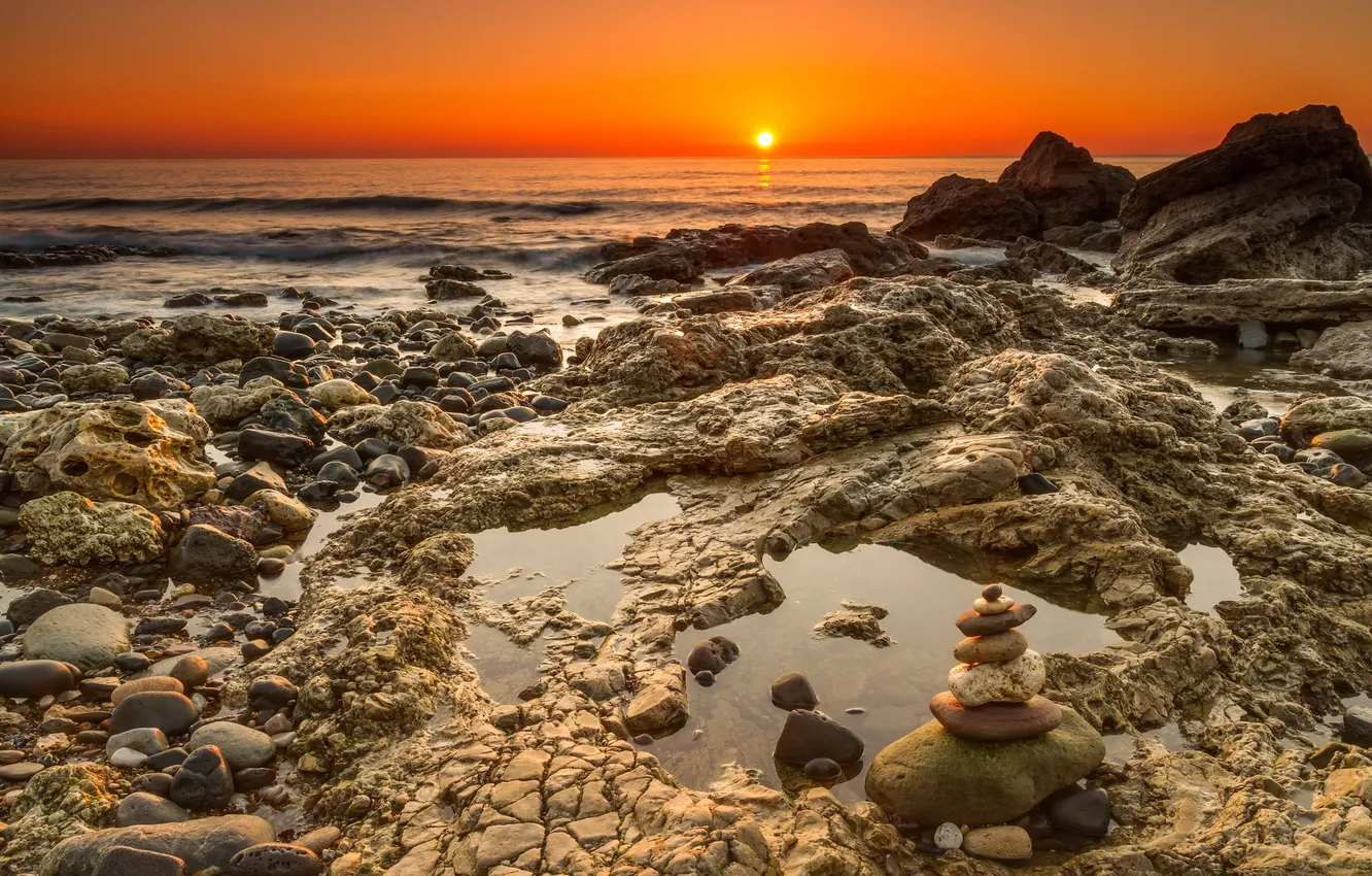 Photo wallpaper sea, landscape, sunset