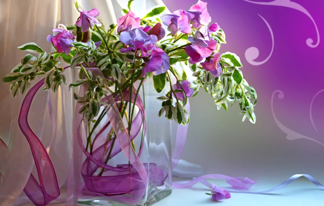 Photo wallpaper bouquet, petals, vase, still life