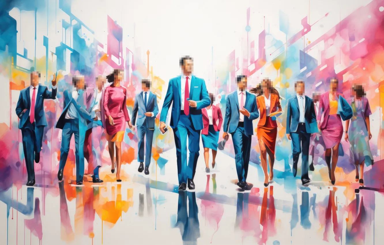 Photo wallpaper street, digital art, drawing, anonymity, business people