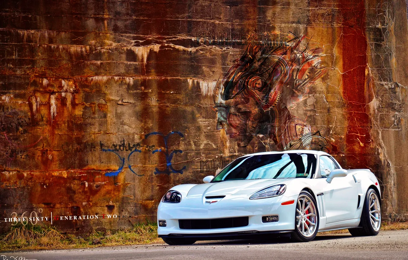 Photo wallpaper white, wall, graffiti, Chevrolet, drives, By 360 Forged Willam Stern, 360 Forged GT V Spoke, …