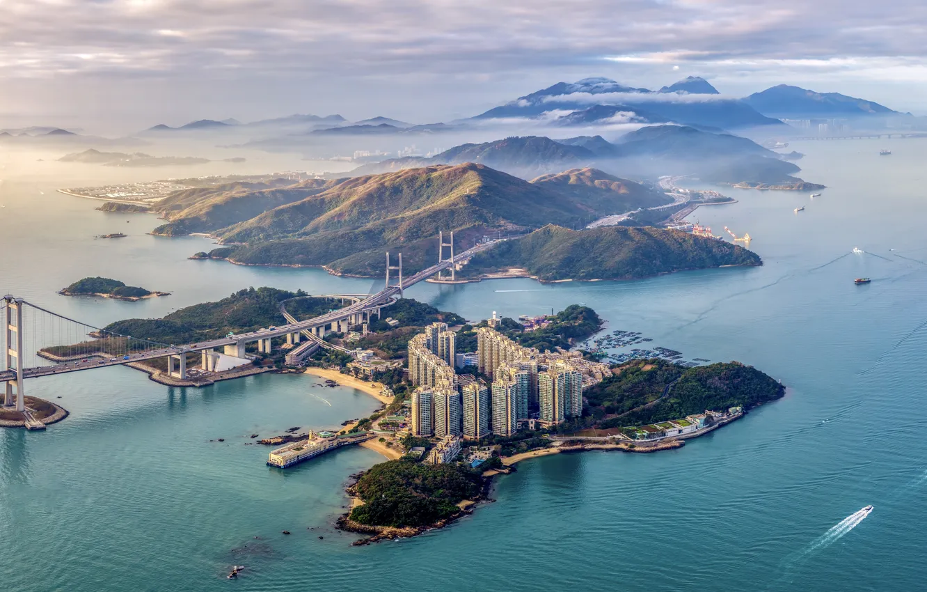 Photo wallpaper China, beach, sea, landscape, bridge, island, highway, hongkong