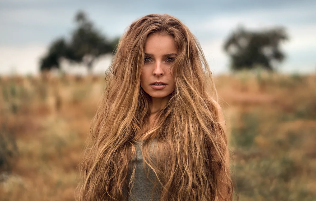 Photo wallpaper look, girl, trees, hair, blonde, Isabella, Martin Kühn