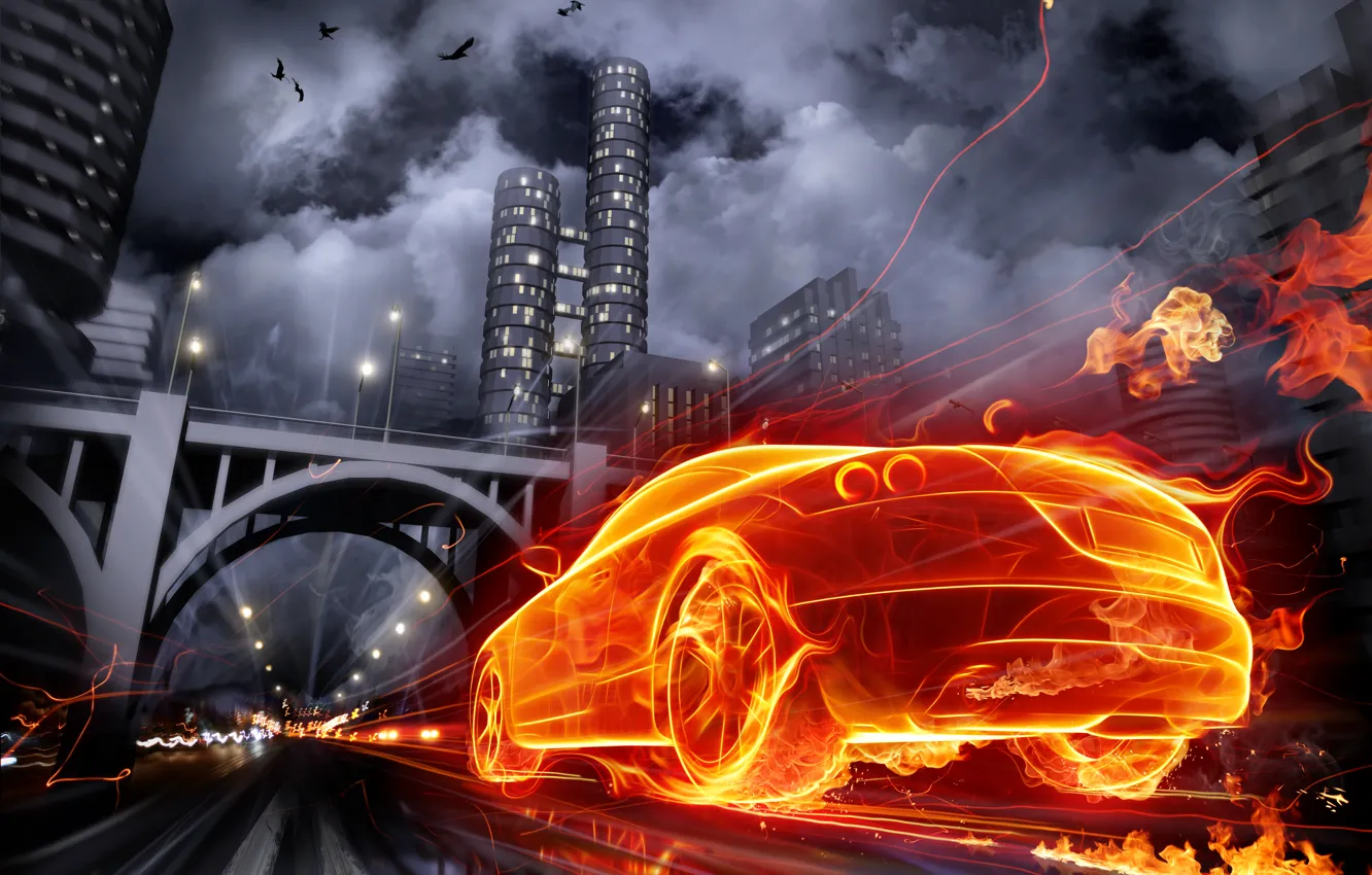 Photo wallpaper auto, the city, fire, graphics