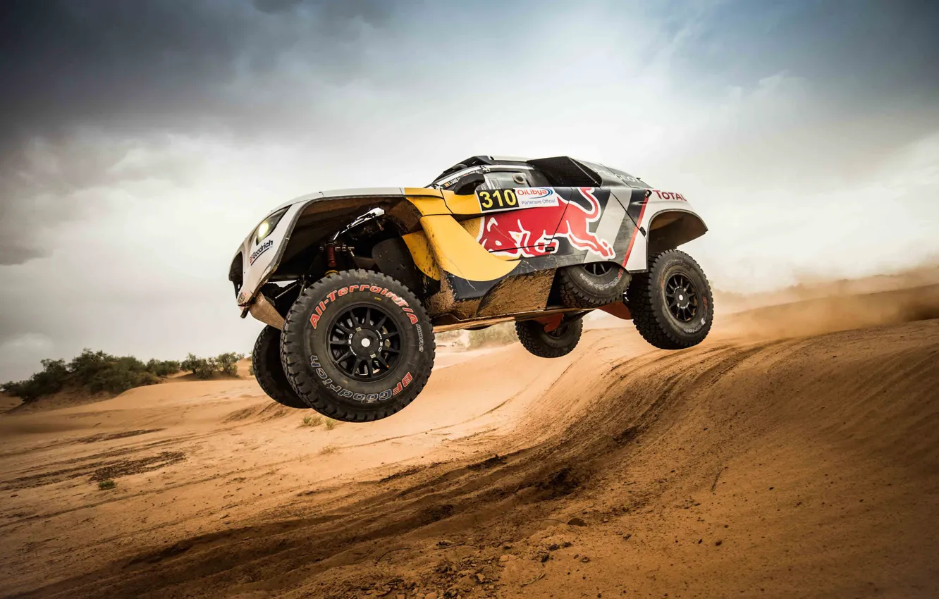 Photo wallpaper Sand, Auto, Sport, Machine, Speed, Race, Peugeot, Red Bull