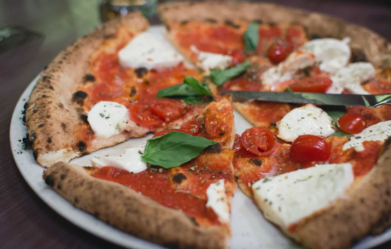 Photo wallpaper tomato sauce, sauce, cheese, Basil, pizza
