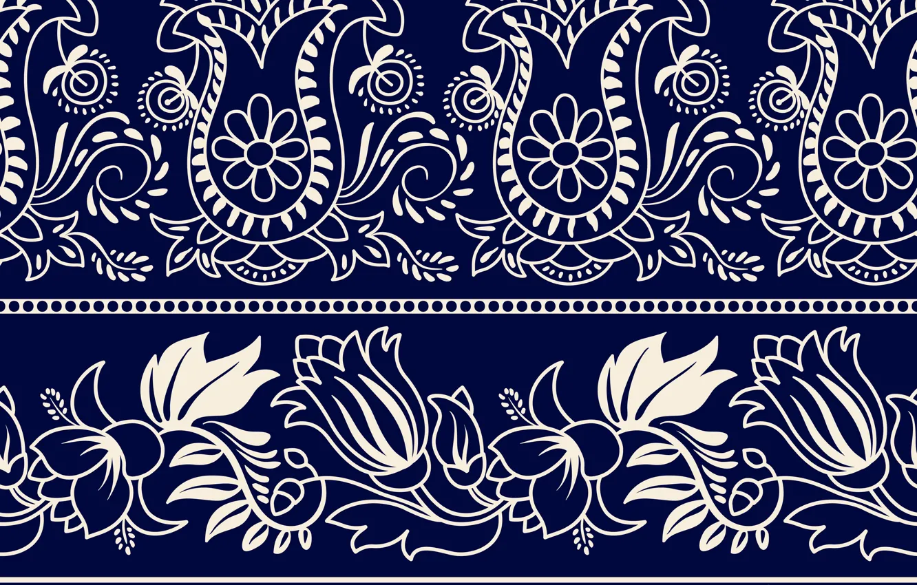 Photo wallpaper white, flowers, pattern, ornament, blue background, pattern, striped, floral