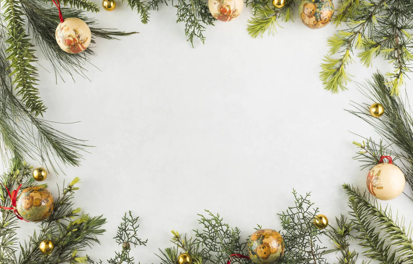 Photo wallpaper decoration, balls, new year, Christmas, Christmas, balls, wood, New Year