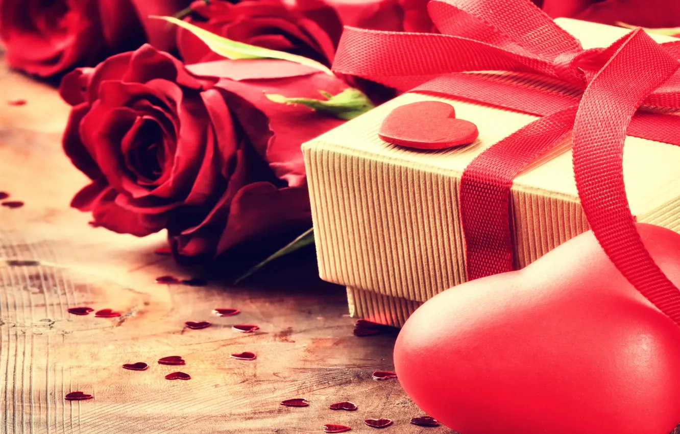 Photo wallpaper love, gift, roses, love, heart, romantic, Valentine's Day